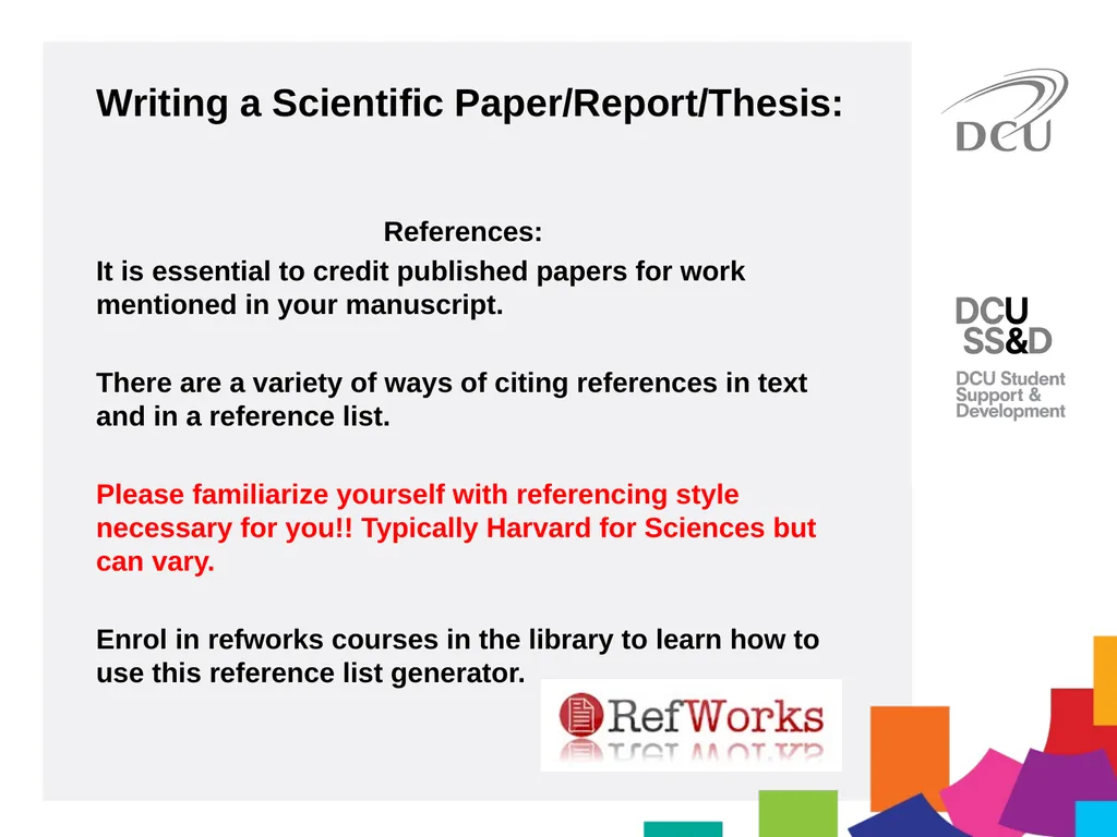 Scientific Writing DCU Student Learning Key - slide 32 of 34