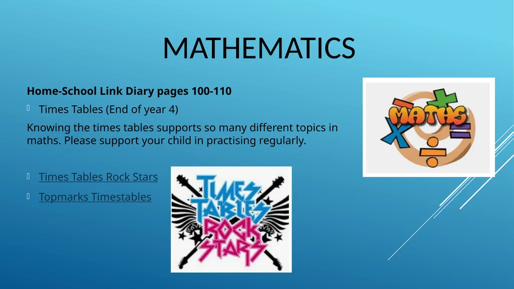 Mathematics Home-School Link Diary pages 100-110 - slide 1 of 14