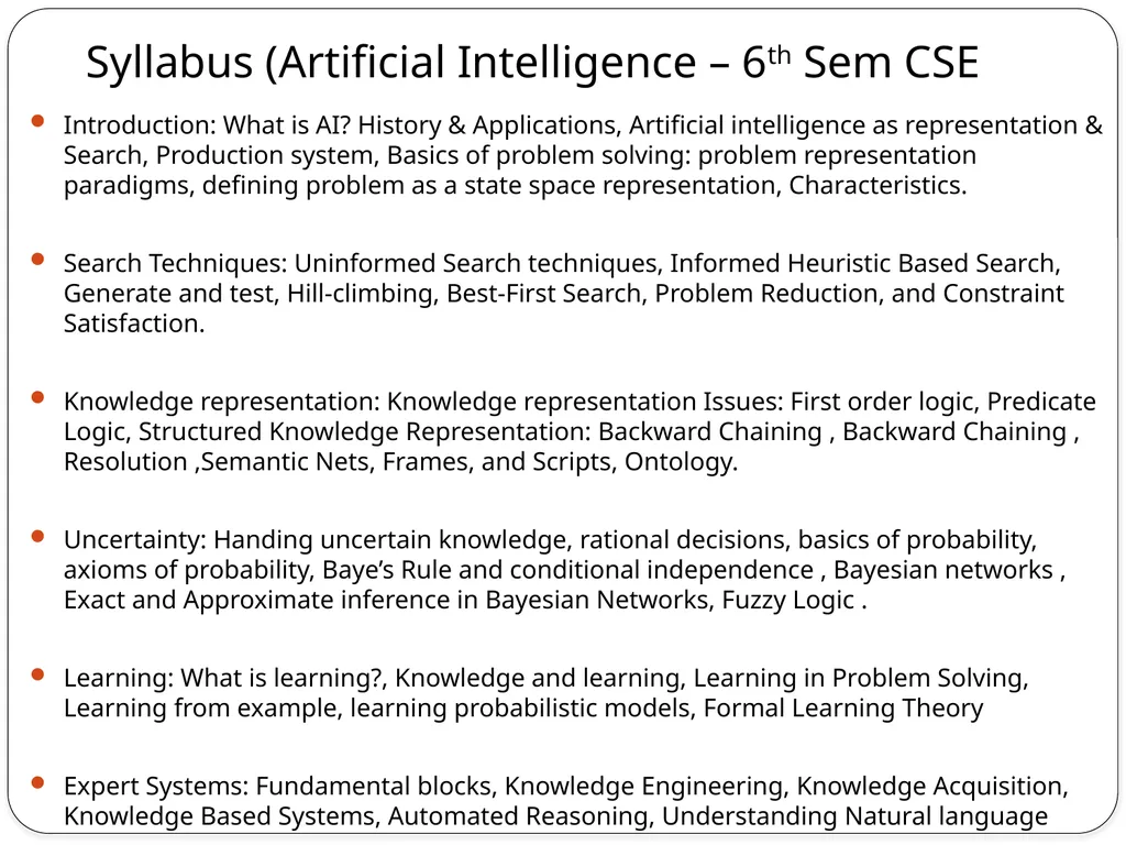 Subject : Artificial Intelligence Topic : - slide 2 of 13