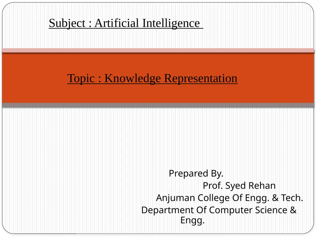 Subject : Artificial Intelligence Topic : - slide 1 of 13