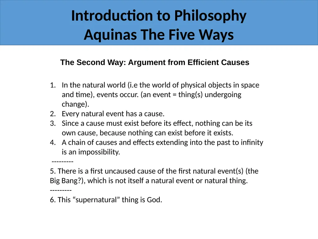 Introduction to Philosophy Aquinas The Five Ways - slide 5 of 17