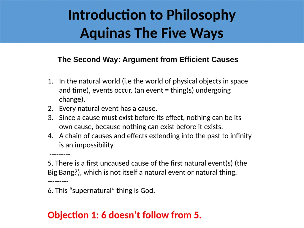Introduction to Philosophy Aquinas The Five Ways - slide 6 of 17