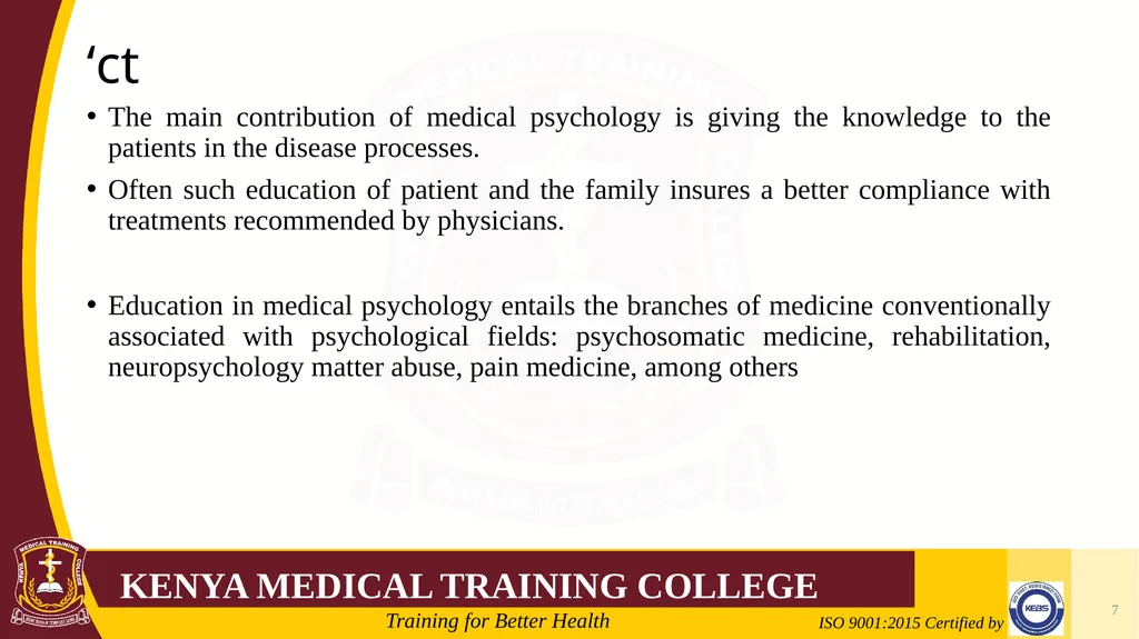 Medical Psychology Presenter: Winfred Nguih KMTC - slide 7 of 68