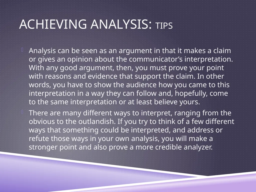 UNDERSTANDING ANALYSIS Interpretation Techniques - slide 26 of 43