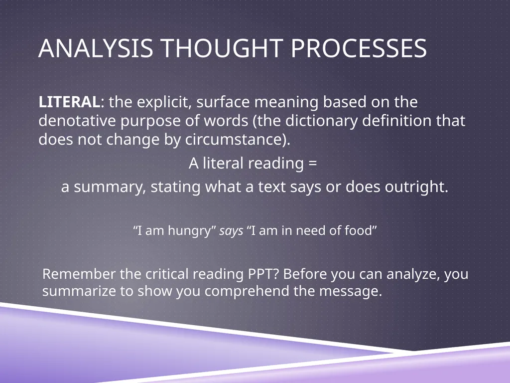 UNDERSTANDING ANALYSIS Interpretation Techniques - slide 11 of 43
