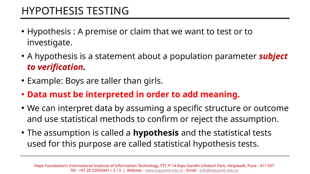 Hypothesis Testing Prof. Deptii Chaudhari - slide 2 of 15