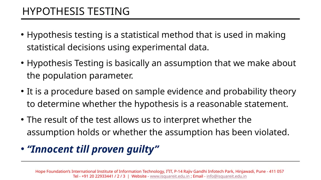 Hypothesis Testing Prof. Deptii Chaudhari - slide 3 of 15