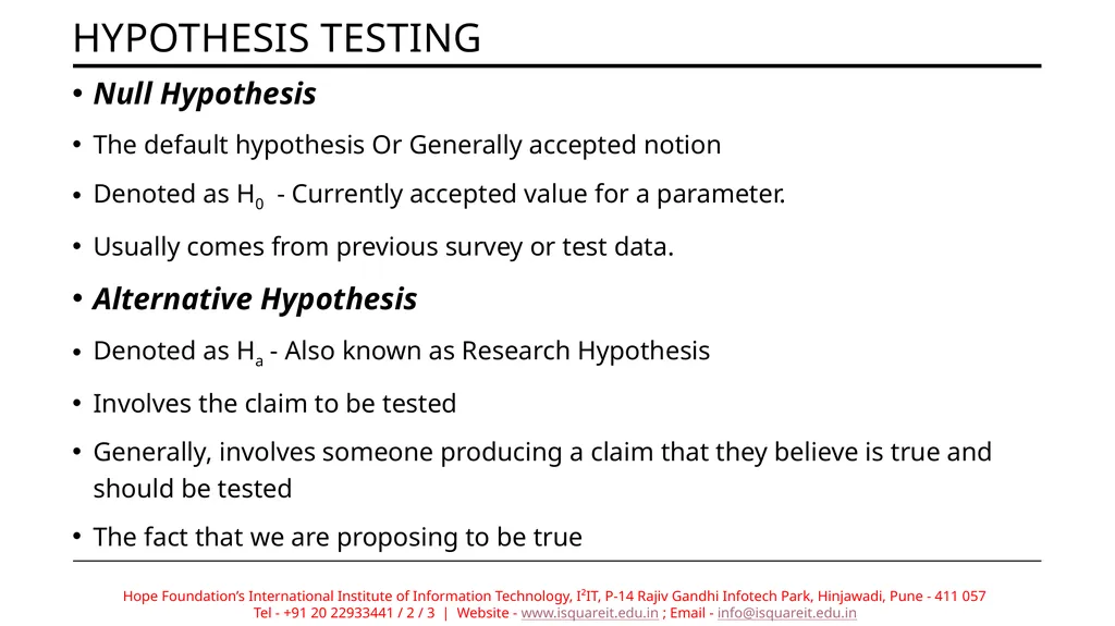 Hypothesis Testing Prof. Deptii Chaudhari - slide 5 of 15