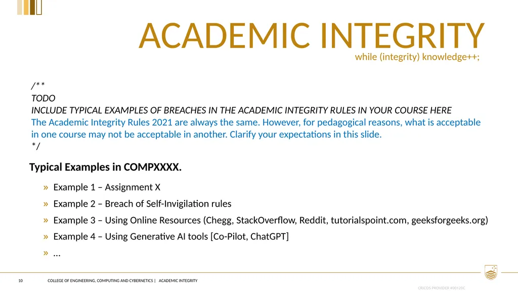 Academic integrity 1 Instructions for course - slide 10 of 12