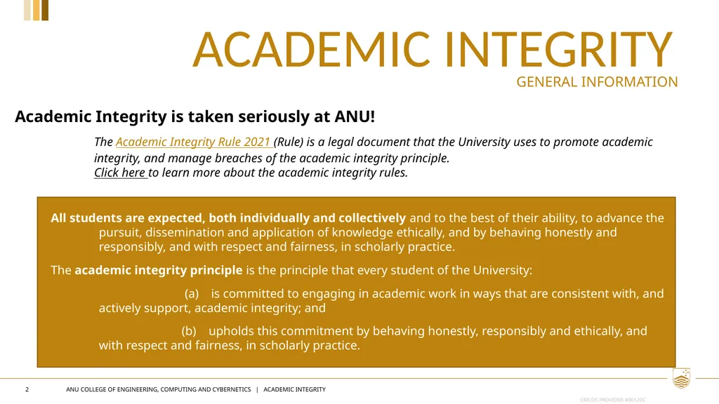Academic integrity 1 Instructions for course - slide 2 of 12
