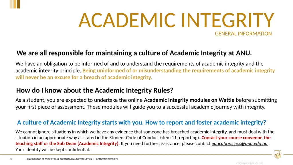 Academic integrity 1 Instructions for course - slide 3 of 12