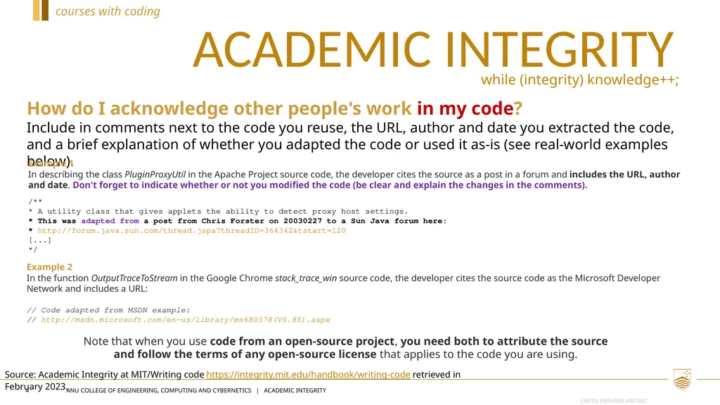 Academic integrity 1 Instructions for course - slide 4 of 12