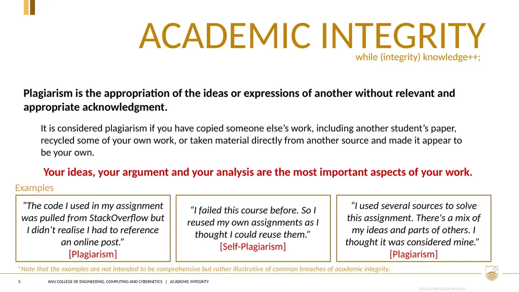 Academic integrity 1 Instructions for course - slide 5 of 12