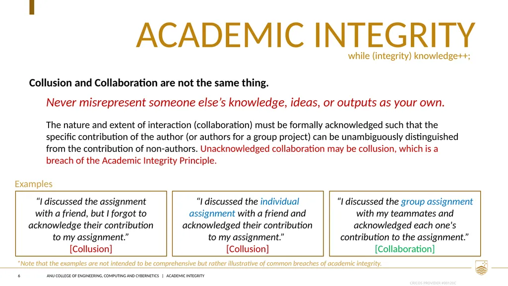 Academic integrity 1 Instructions for course - slide 6 of 12