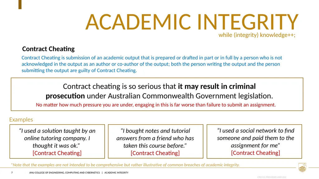 Academic integrity 1 Instructions for course - slide 7 of 12