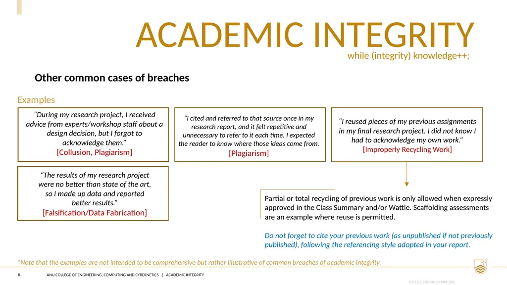 Academic integrity 1 Instructions for course - slide 8 of 12