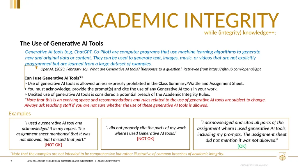 Academic integrity 1 Instructions for course - slide 9 of 12