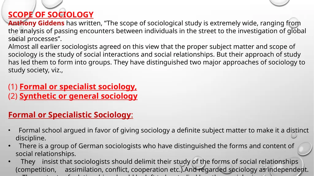 SCOPE AND SUBJECT MATTER OF SCIOLOGY SCOPE OF - slide 2 of 20
