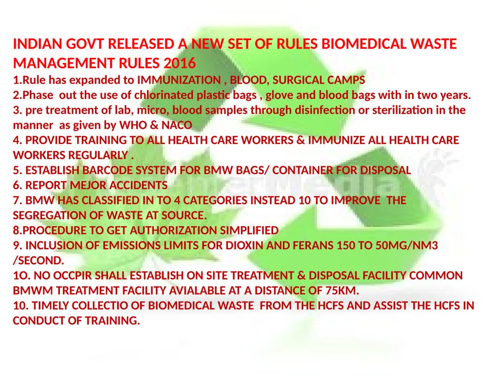BIOMEDICAL WASTE MANAGEMENT PRESENTED BY: - slide 15 of 18
