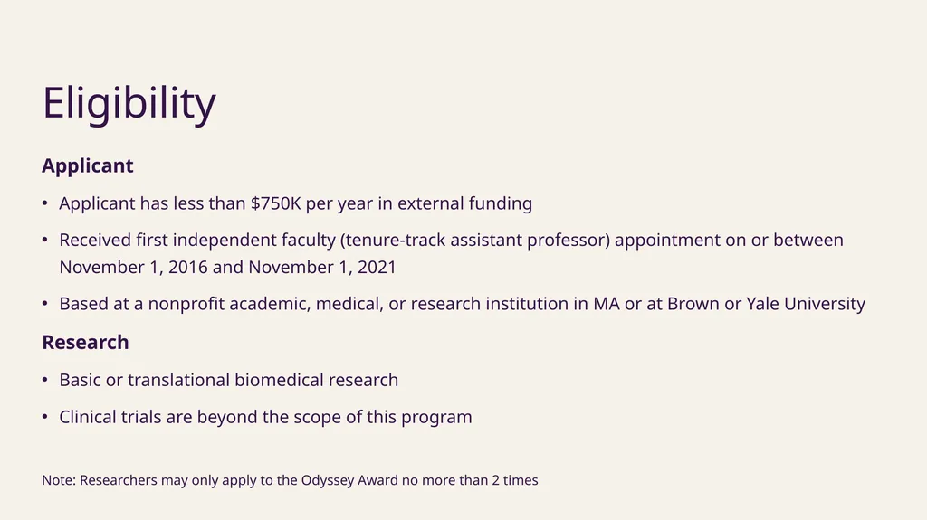Smith Family Foundation: Odyssey Award A Program - slide 7 of 17