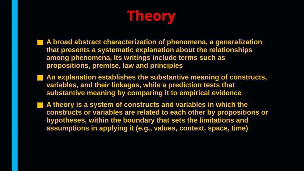 Theories, Theoretical Framework, Variables, - slide 3 of 55
