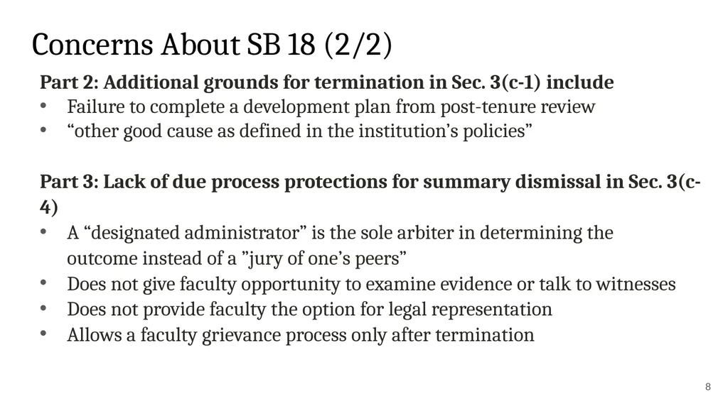 New State Laws on Firing Faculty (SB 18) and - slide 8 of 16