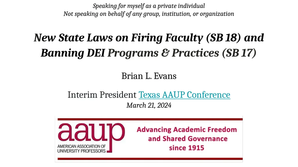 New State Laws on Firing Faculty (SB 18) and - slide 1 of 16