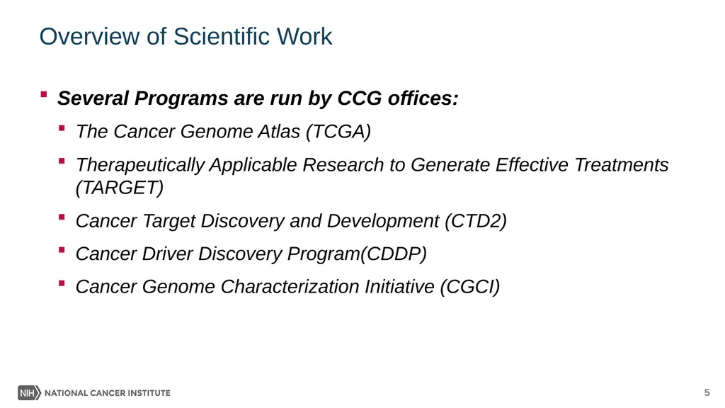 Presented By: Jean C. Zenklusen, PhD October 1, - slide 5 of 14