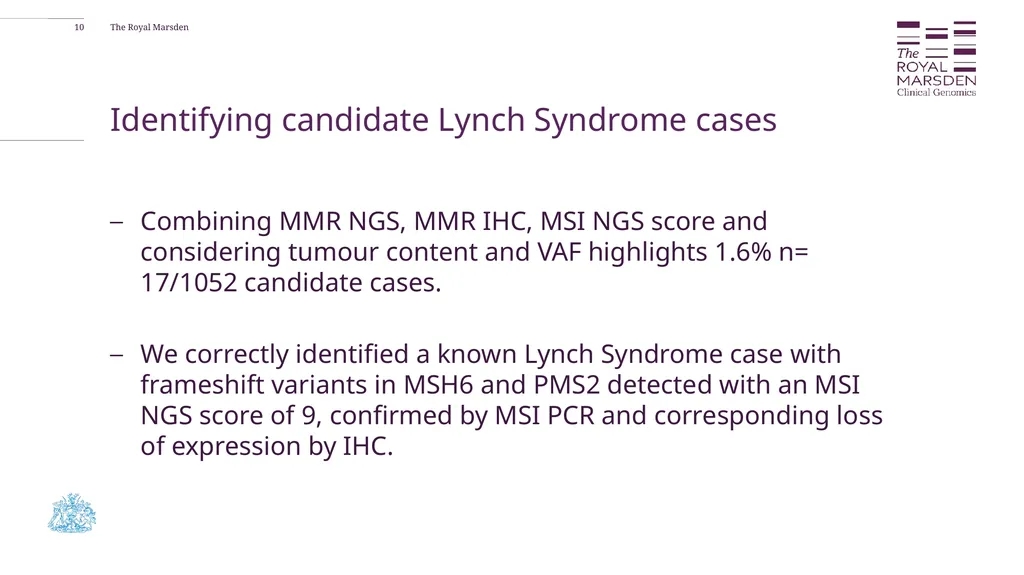 The potential benefit of MMR, MSI and TMB as SoC - slide 10 of 11