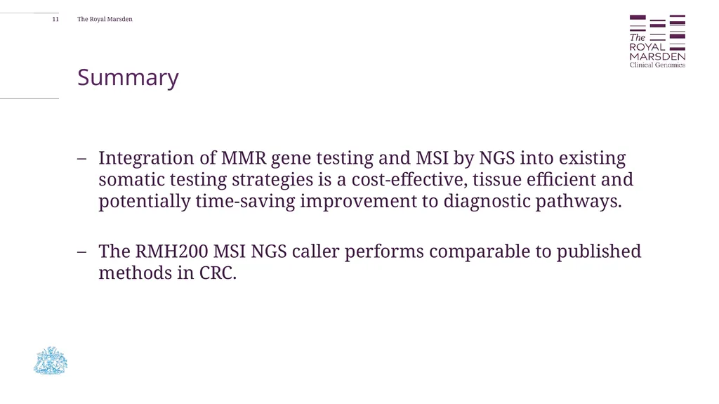 The potential benefit of MMR, MSI and TMB as SoC - slide 11 of 11