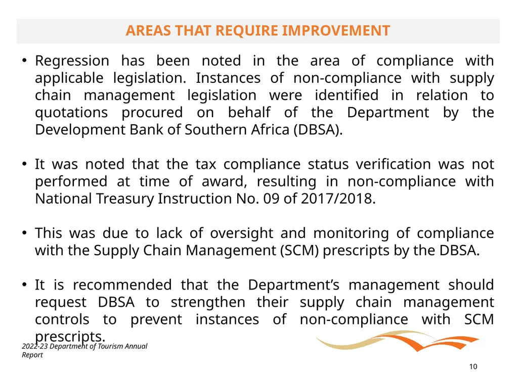 BRIEFING ON THE ANNUAL PERFORMANCE REPORT FOR - slide 10 of 42