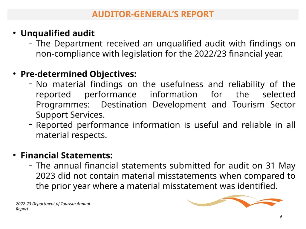BRIEFING ON THE ANNUAL PERFORMANCE REPORT FOR - slide 9 of 42