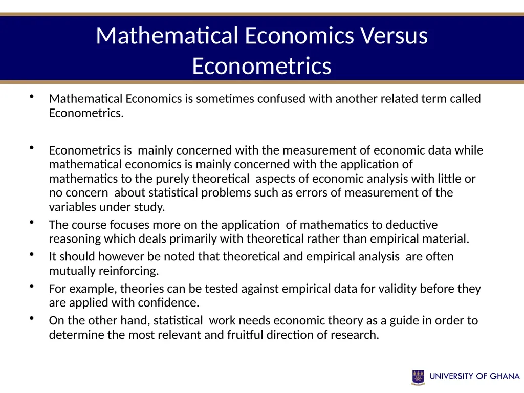 ECON 213 ELEMENTS OF MATHS FOR ECONOMISTS Session - slide 10 of 21