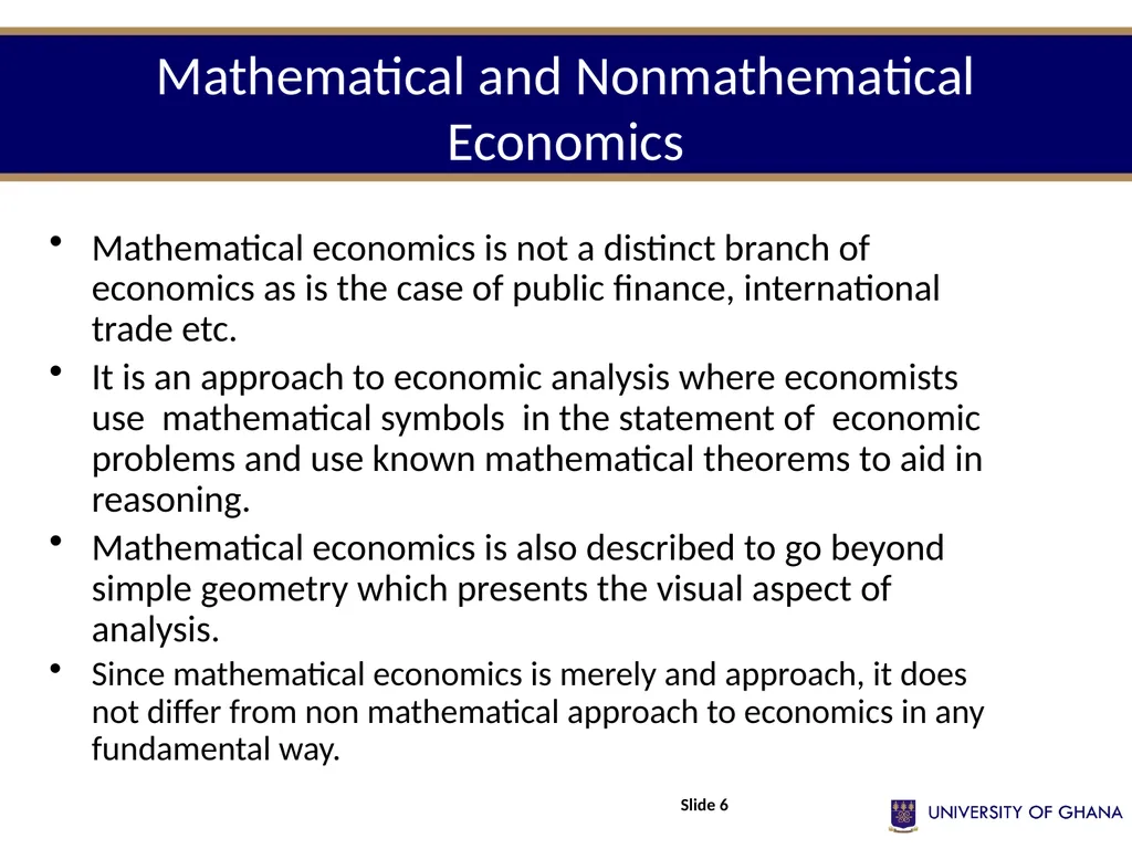 ECON 213 ELEMENTS OF MATHS FOR ECONOMISTS Session - slide 6 of 21