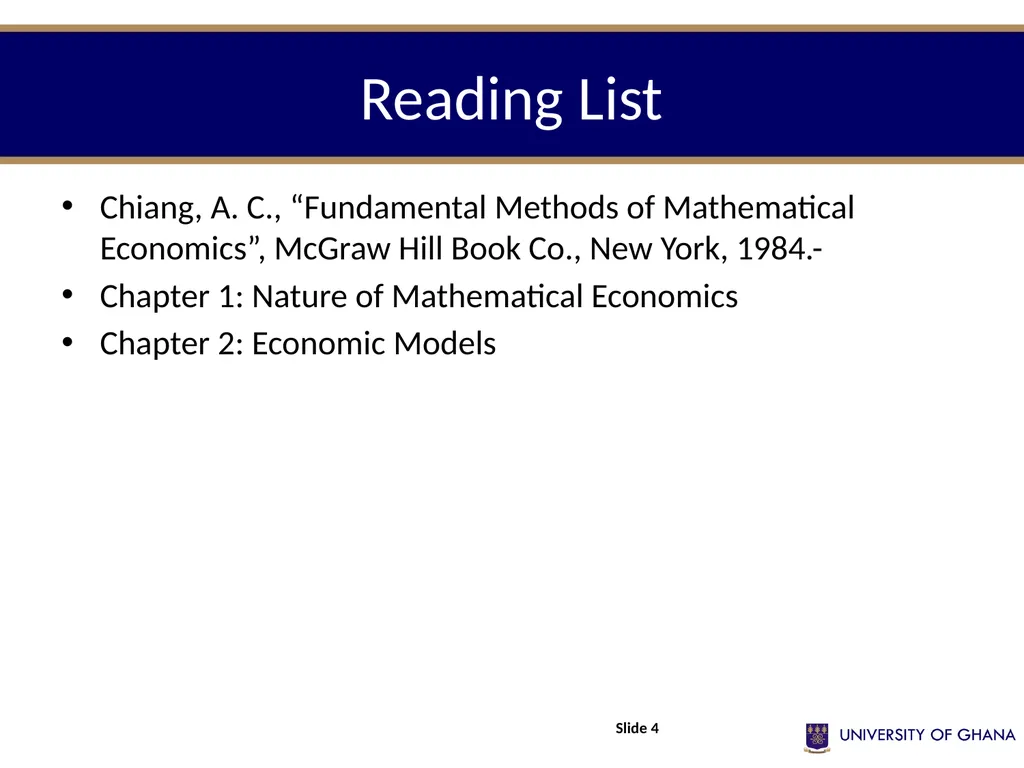 ECON 213 ELEMENTS OF MATHS FOR ECONOMISTS Session - slide 4 of 21