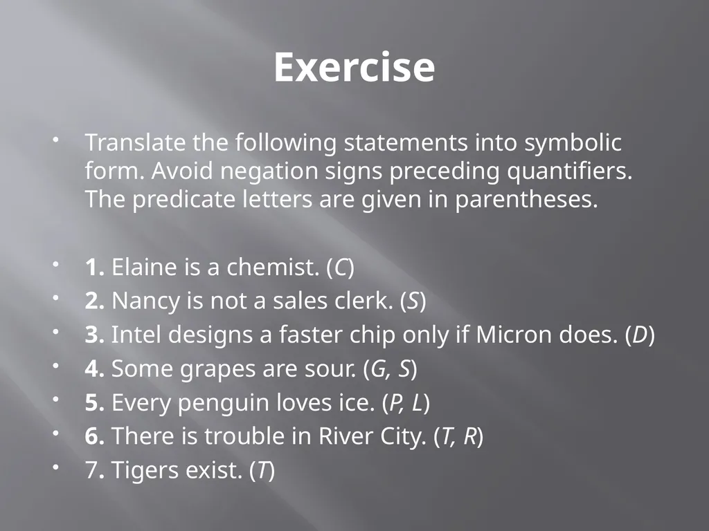 Quantifiers and logical inference Adapted from - slide 9 of 24