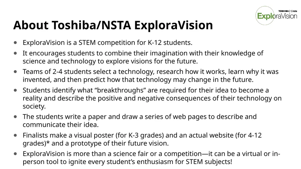 Toshiba/NSTA ExploraVision Introducing STEM - slide 3 of 24