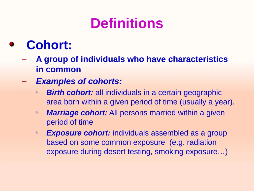 Cohort studies Training course in research - slide 4 of 31