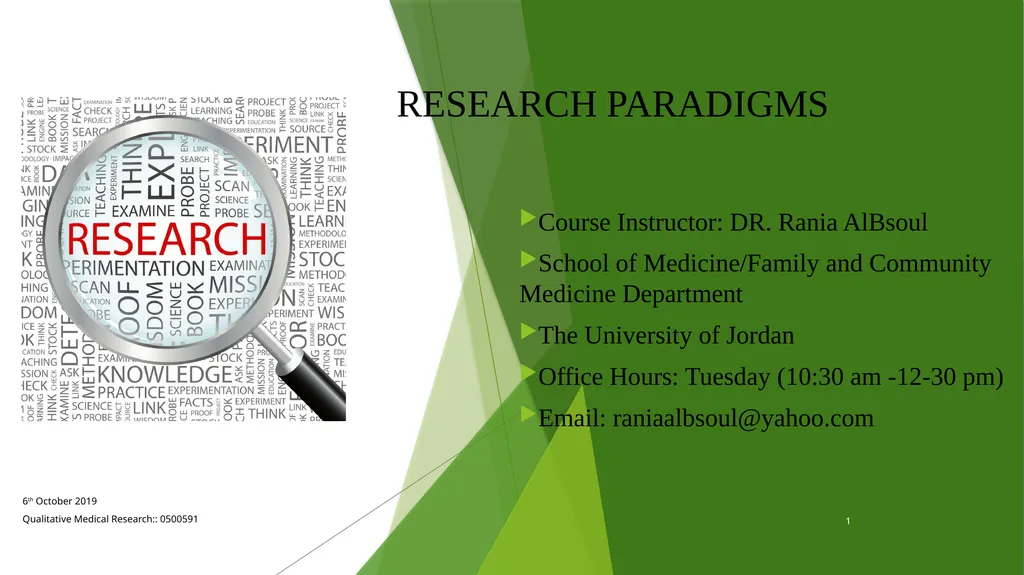 RESEARCH PARADIGMS Course Instructor: DR. Rania - slide 1 of 42