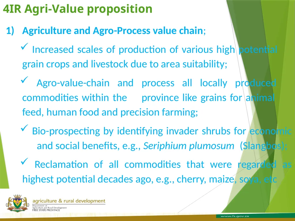FREE STATE PROVINCE AGRICULTURE AND RURAL - slide 27 of 31