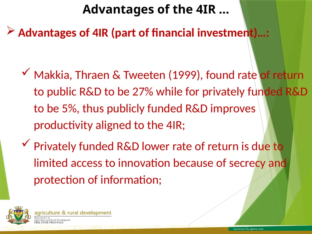 FREE STATE PROVINCE AGRICULTURE AND RURAL - slide 12 of 31