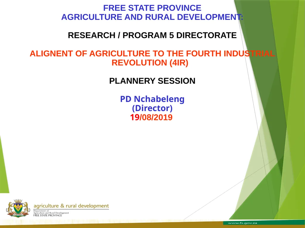 FREE STATE PROVINCE AGRICULTURE AND RURAL - slide 1 of 31
