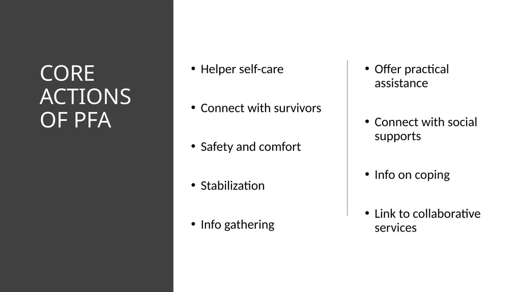 PSYCHOLOGICAL FIRST AID Getting through trauma - slide 16 of 42