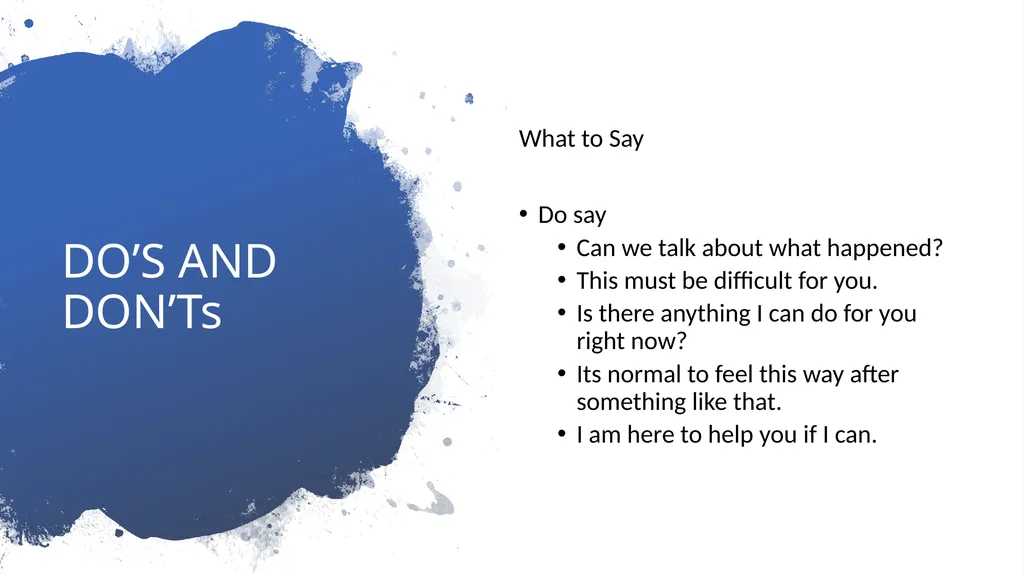 PSYCHOLOGICAL FIRST AID Getting through trauma - slide 35 of 42