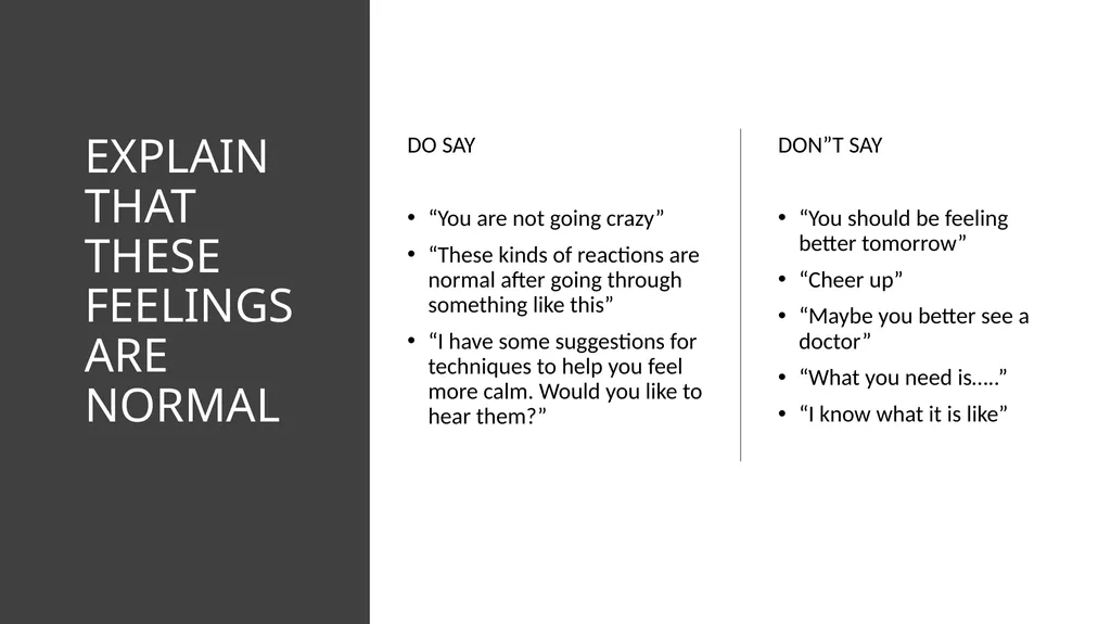 PSYCHOLOGICAL FIRST AID Getting through trauma - slide 28 of 42