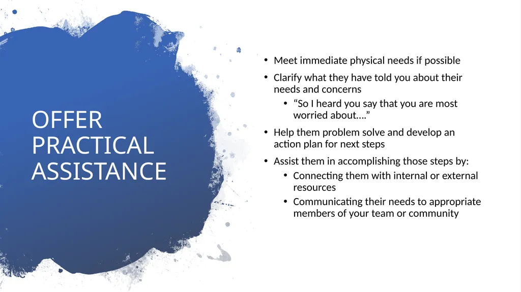 PSYCHOLOGICAL FIRST AID Getting through trauma - slide 24 of 42