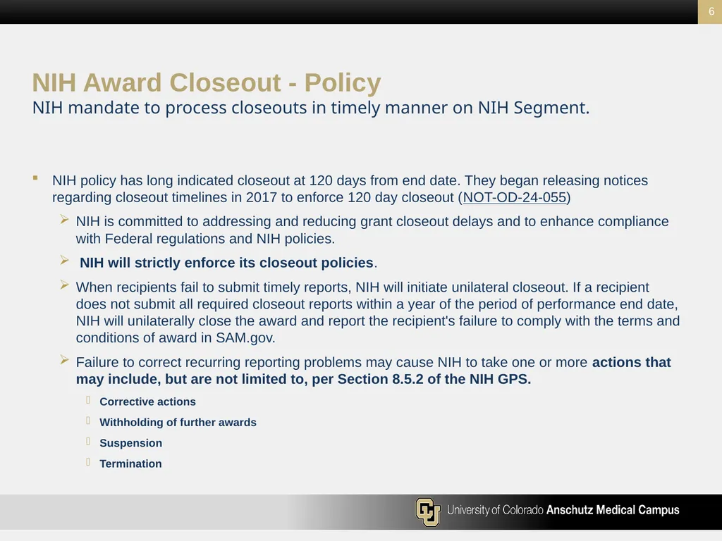 Postaward Updates May 19th 2025 NIH Update for NCE - slide 6 of 14