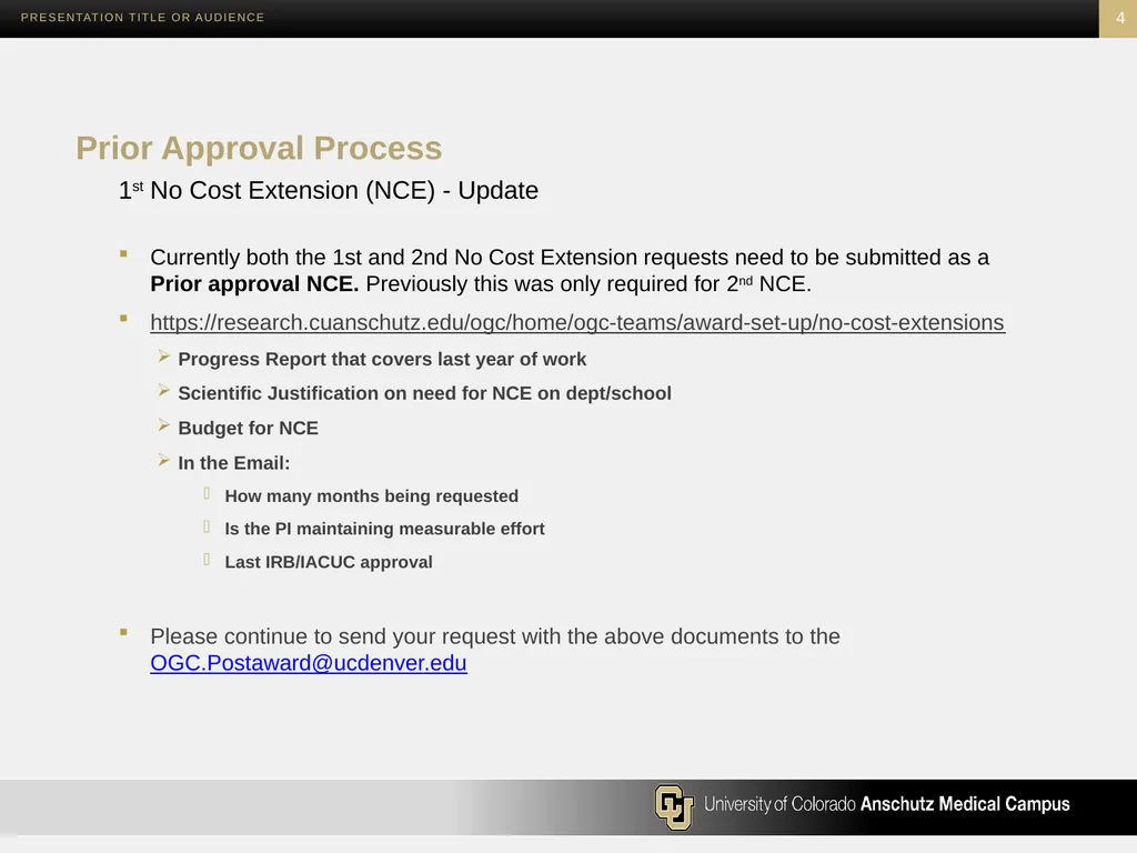 Postaward Updates May 19th 2025 NIH Update for NCE - slide 4 of 14