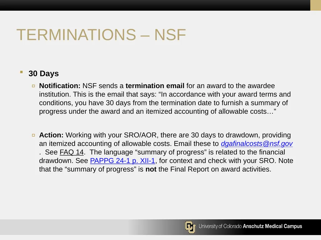 Postaward Updates May 19th 2025 NIH Update for NCE - slide 13 of 14