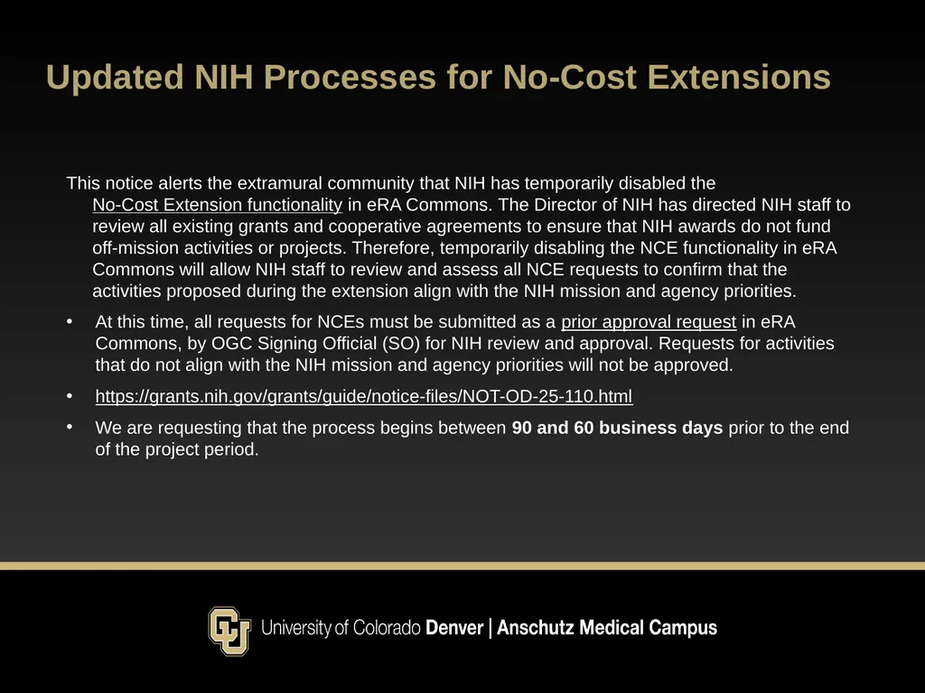Postaward Updates May 19th 2025 NIH Update for NCE - slide 3 of 14